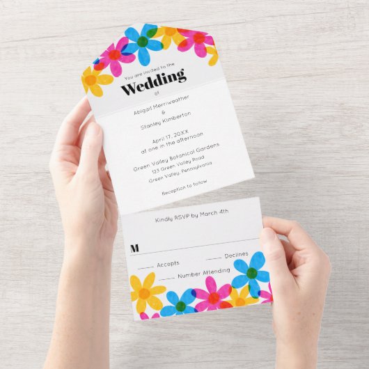 Invitation Tout En Un Fleurs hippies brillantes et audacieuses Mariage d (Déchirure)