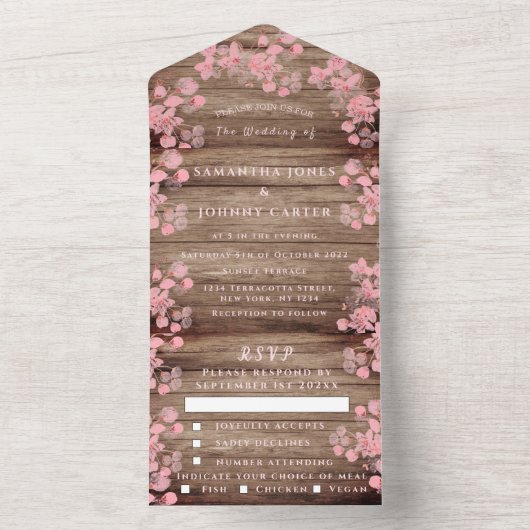 Invitation Tout En Un Fleurs japonaises en fleurs de cerisier rustique S (À l'intérieur)