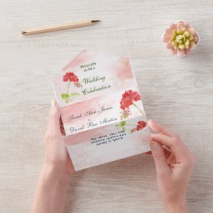 Invitation Tout En Un Fleurs Jardin Géranium Classique Aquarelle
