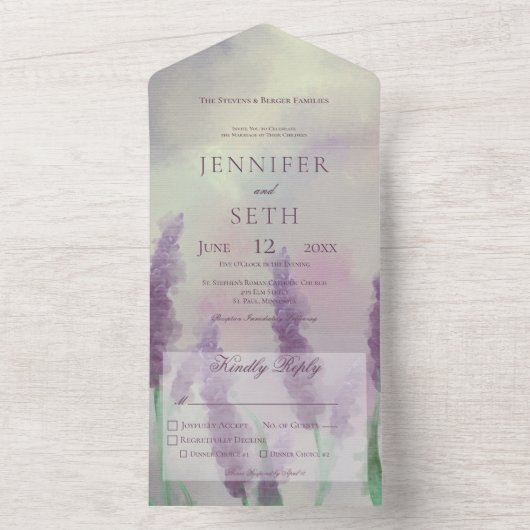 Invitation Tout En Un Fleurs Lilac modernes au dîner vert Sage (À l'intérieur)