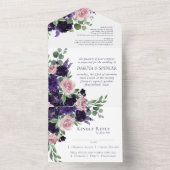 Invitation Tout En Un Fleurs luxuriantes | Entree Mariage rose pourpre (À l'intérieur)