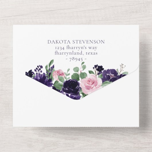 Invitation Tout En Un Fleurs luxuriantes | Entree Mariage rose pourpre (Verso)