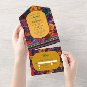 Invitation Tout En Un Fleurs mexicaines modernes mariage jaune (Déchirure)