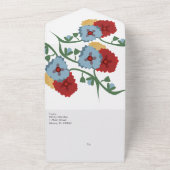 Invitation Tout En Un Fleurs mexicaines rouges bleues pour mariage  (Dehors)