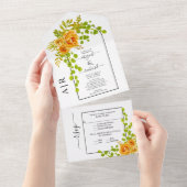 Invitation Tout En Un Fleurs orange, arche et monogramme mariage de auto (Déchirure)