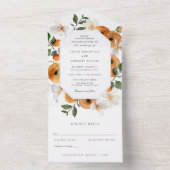 Invitation Tout En Un Fleurs orange et Mariage vert tout en un (À l'intérieur)