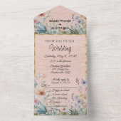 Invitation Tout En Un Fleurs printanières en rose bleu et rose (À l'intérieur)