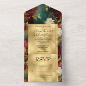 Invitation Tout En Un Fleurs romantiques rouges blanches vertes (À l'intérieur)