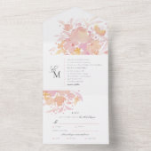 Invitation Tout En Un Fleurs roses Aquarelle Mariage Floral (À l'intérieur)