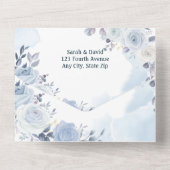 Invitation Tout En Un Fleurs Roses Bleues Classiques Aquarelle (Verso)