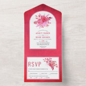 Invitation Tout En Un Fleurs roses et rouges et mariage d'arche (À l'intérieur)
