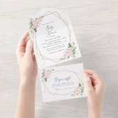 Invitation Tout En Un Fleurs roses, Fleurs blanches, Verdure, Baby showe (Déchirure)