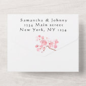Invitation Tout En Un Fleurs roses japonaises en fleurs de cerises rusti (Verso)