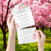 Invitation Tout En Un Fleurs roses japonaises en fleurs de cerises rusti