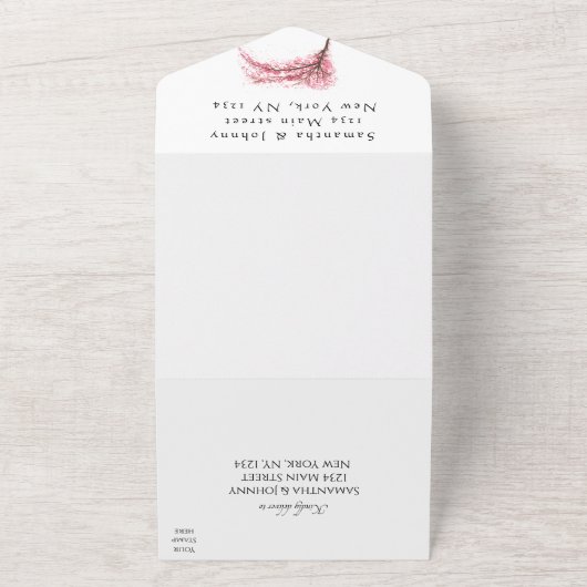 Invitation Tout En Un Fleurs roses japonaises en fleurs de cerises rusti (Dehors)