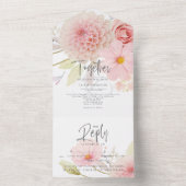 Invitation Tout En Un Fleurs roses pâles rustiques (À l'intérieur)