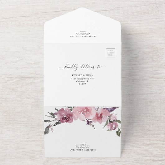 Invitation Tout En Un Fleurs Roses poussiéreuses Blush rose rose rose ma (Dehors)