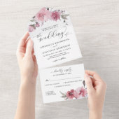 Invitation Tout En Un Fleurs Roses poussiéreuses Blush rose rose rose ma (Déchirure)