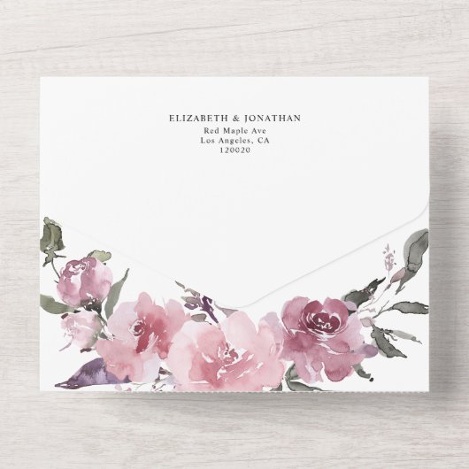 Invitation Tout En Un Fleurs Roses poussiéreuses Blush rose rose rose ma (Verso)