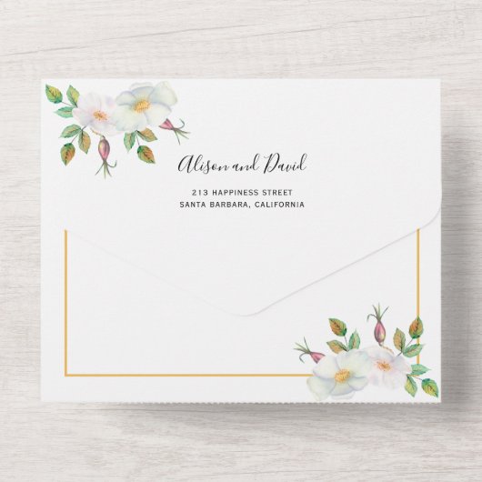 Invitation Tout En Un Fleurs roses sauvages beurre mariage fleuri jaune (Verso)