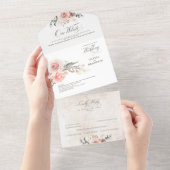 Invitation Tout En Un Fleurs roses Terre Élégant Mariage Boho (Déchirure)