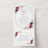 Invitation Tout En Un Fleurs Rouges Bourgogne, Fleurs Roses, Baby shower (À l'intérieur)