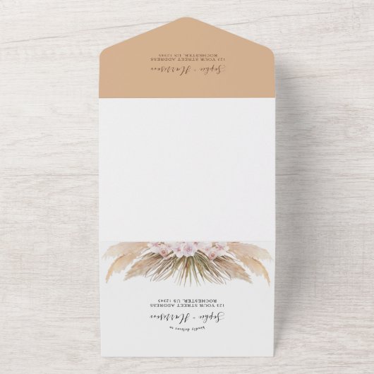 Invitation Tout En Un Fleurs rousses Désert Boho Pampas Mariage en herbe (Dehors)