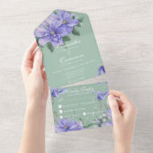 Invitation Tout En Un Fleurs Rustiques et dîner vert papillon (Déchirure)