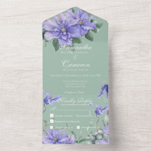 Invitation Tout En Un Fleurs Rustiques et dîner vert papillon (À l'intérieur)