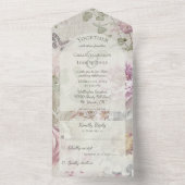 Invitation Tout En Un Fleurs sauvages anciennes avec papillon (À l'intérieur)