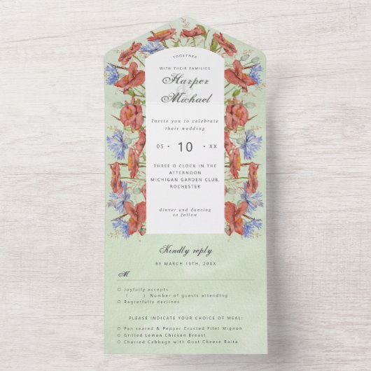 Invitation Tout En Un Fleurs sauvages aquarelle rsvp joint mariage tout (À l'intérieur)