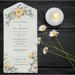 Invitation Tout En Un Fleurs sauvages de pays sur Pale Green