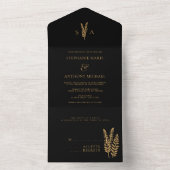 Invitation Tout En Un Fleurs sauvages noires et or Mariage minimal (À l'intérieur)