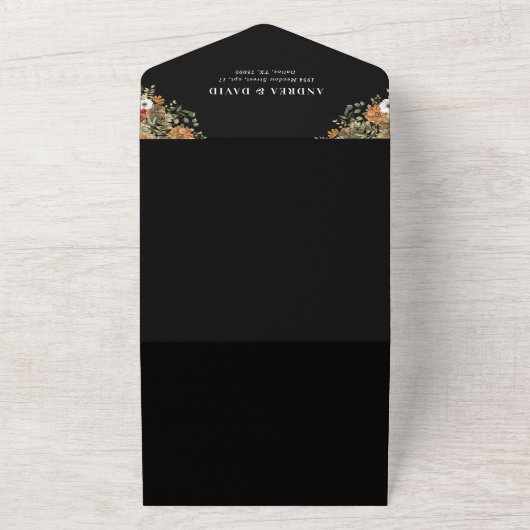 Invitation Tout En Un Fleurs Sombres & Romantiques Bohème Floral Mariage (Dehors)