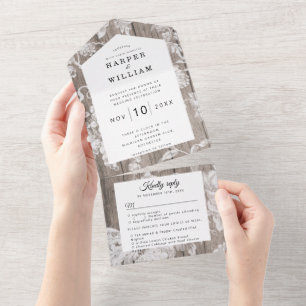 Invitation Tout En Un Fleurs vintages rustiques sur planches patinées ma