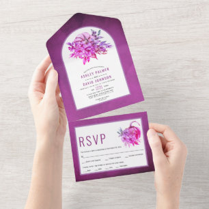 Invitation Tout En Un Fleurs violettes et mariage de automne citrouille