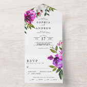 Invitation Tout En Un Fleurs violettes et Mariage Feuille verdoyant (À l'intérieur)