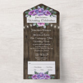 Invitation Tout En Un Fleurs violettes et roses sur Mariage rustique boi (À l'intérieur)