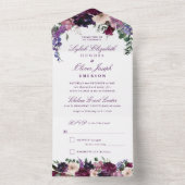 Invitation Tout En Un Fleurs violettes luxuriantes | Mariage romantique  (À l'intérieur)