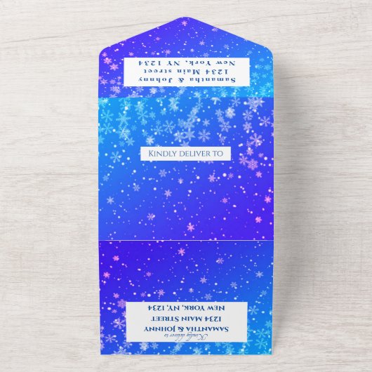 Invitation Tout En Un Flocons de neige Noël Bleu Mariage Hiver Wonderlan (Dehors)