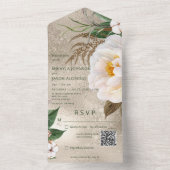 Invitation Tout En Un Floral aux pivoines blanches modernes sur le code  (À l'intérieur)