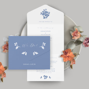 Invitation Tout En Un Floral bleu et blanc tout en un mariage Inviter