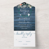 Invitation Tout En Un Floral Bleu Rustique Bois Chaîne Lumière Mariage (À l'intérieur)