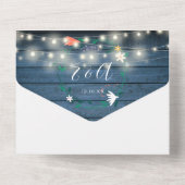 Invitation Tout En Un Floral Bleu Rustique Bois Chaîne Lumière Mariage (Verso)