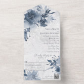 Invitation Tout En Un Floral bleu sur blanc détendu avec code QR (À l'intérieur)