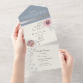Invitation Tout En Un Floral Blush rose et Dusty Blue Mariage (Déchirure)