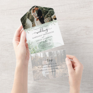 Invitation Tout En Un Floral Botanique Verdure Eucalyptus Mariage photo