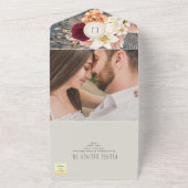 Invitation Tout En Un Floral Bourgogne et Mariage bleu Dusty (Dehors)