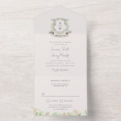 Invitation Tout En Un Floral Crest Aquarelle Monogramme Mariage Triple (À l'intérieur)