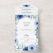 Invitation Tout En Un Floral d'anémones bleu et vert |  (À l'intérieur)